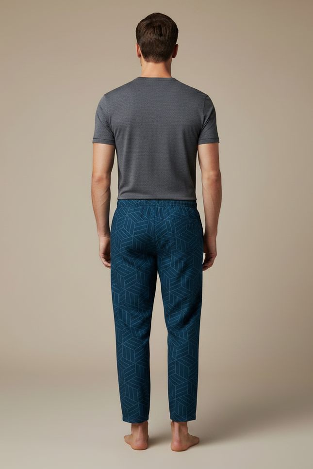 Pantalon Japonais Bleu Marine Géométrique Ample Cordon - Maille - vue 2