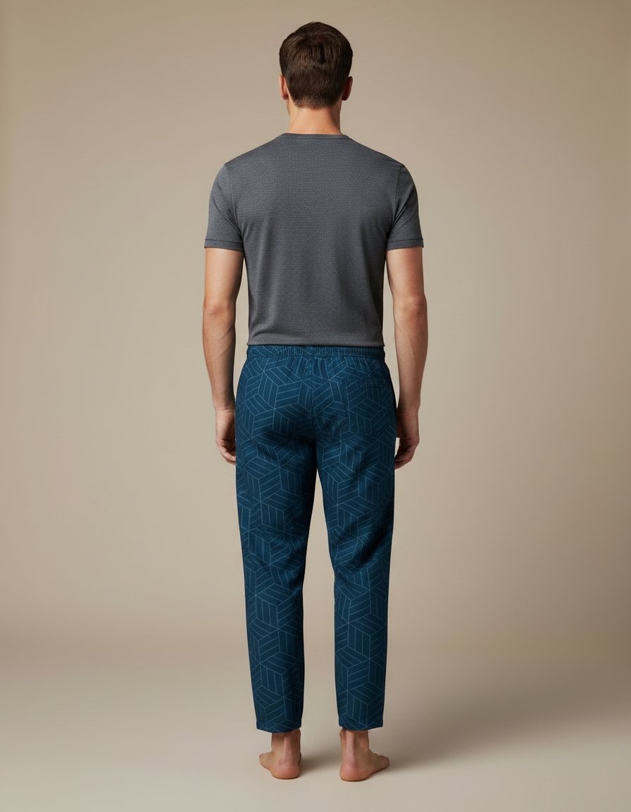 Pantalon Japonais Bleu Marine Géométrique Ample Cordon - Maille - vue 2