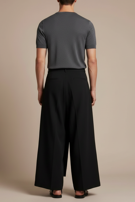 Pantalon Japonais Noir Ample Superposé Asymétrique Moderne - Polyester - vue 2