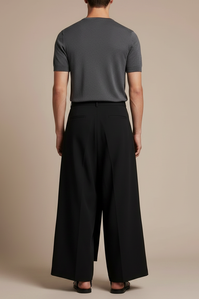 Pantalon Japonais Noir Ample Superposé Asymétrique Moderne - Polyester - vue 2