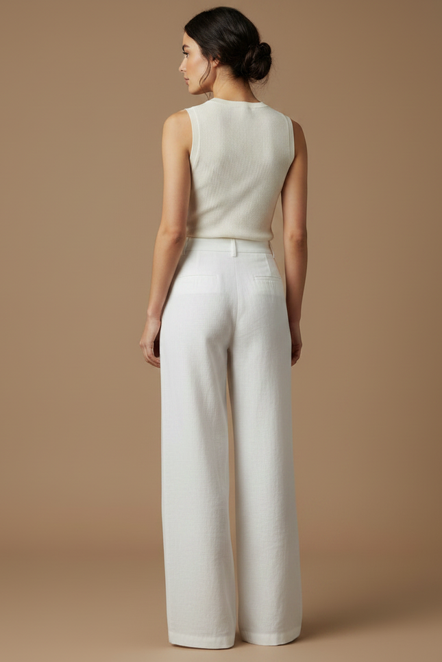 Pantalon Japonais Blanc Lin Ample Décontracté Fluide - vue 2