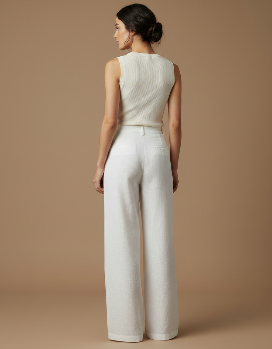 Pantalon Japonais Blanc Lin Ample Décontracté Fluide - vue 2