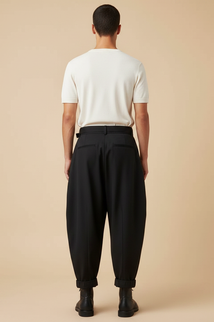 Pantalon Japonais Noir Ample Plissé Streetwear Homme - Gabardine - vue 2