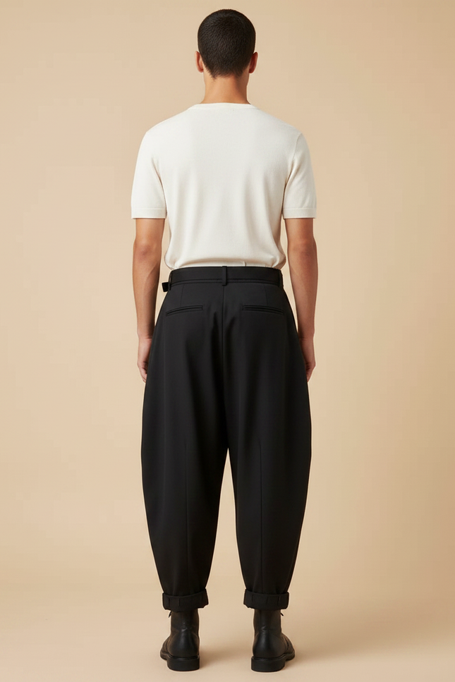Pantalon Japonais Noir Ample Plissé Streetwear Homme - Gabardine - vue 2