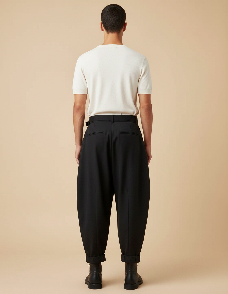 Pantalon Japonais Noir Ample Plissé Streetwear Homme - Gabardine - vue 2