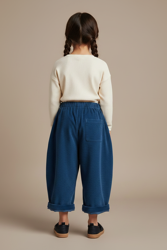 Pantalon Japonais Velours Côtelé Bleu Ample Enfant - Cordé - vue 2