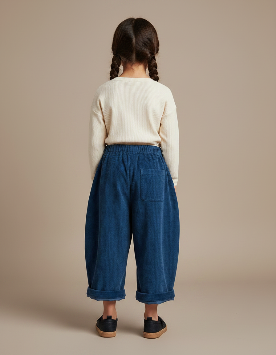 Pantalon Japonais Velours Côtelé Bleu Ample Enfant - Cordé - vue 2