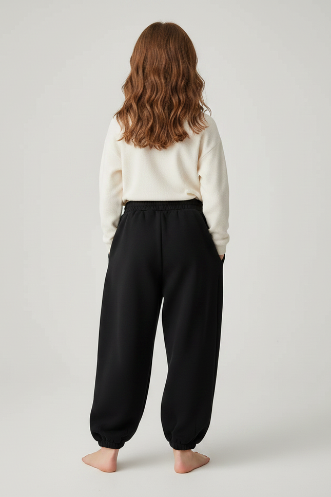 Pantalon Japonais Noir Ample Molletonné Cordon Enfant - vue 2