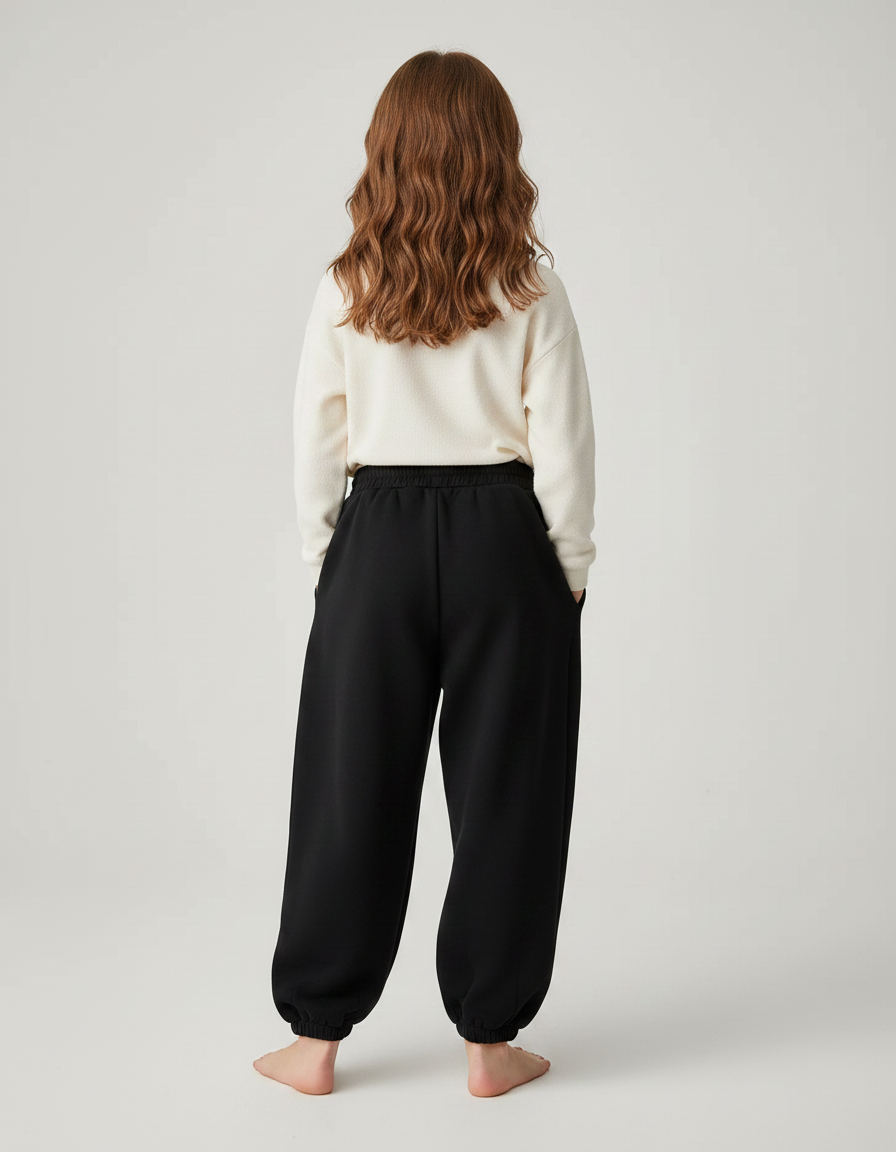 Pantalon Japonais Noir Ample Molletonné Cordon Enfant - vue 2