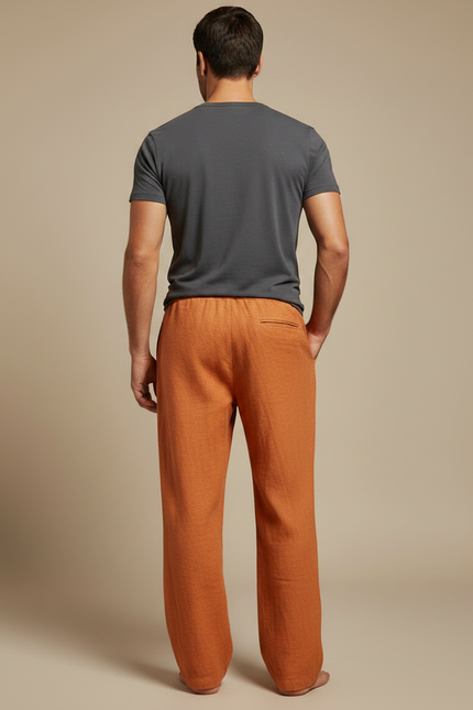 Pantalon Japonais Orange Lin Ample Décontracté Homme - vue 2