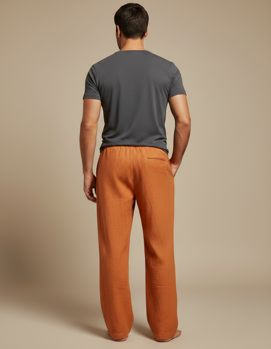 Pantalon Japonais Orange Lin Ample Décontracté Homme - vue 2