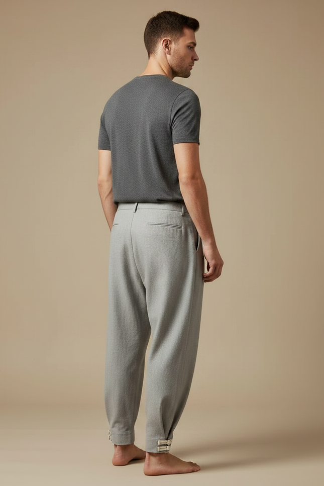 Pantalon Japonais Gris Ample Coton Décontracté Homme - vue 2