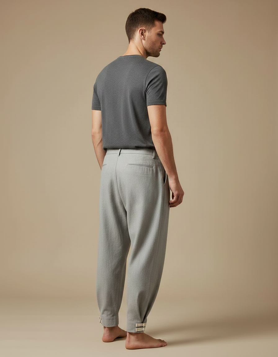 Pantalon Japonais Gris Ample Coton Décontracté Homme - vue 2