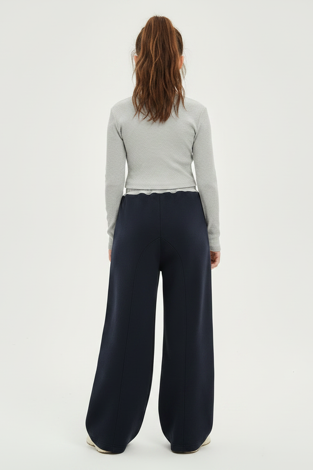 Pantalon Japonais Large Coton Noir Décontracté Cordon - Marine Molleton - vue 2