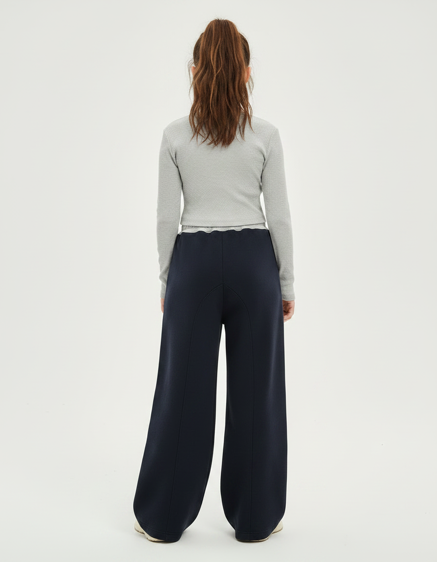 Pantalon Japonais Large Coton Noir Décontracté Cordon - Marine Molleton - vue 2