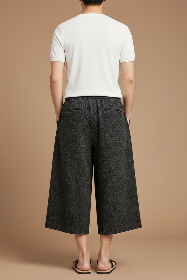 Pantalon Japonais Gris Anthracite Ample Lin Coton Décontracté - Tweed - vue 2