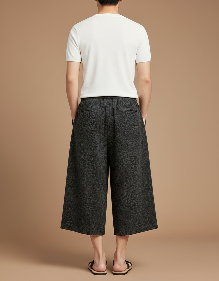 Pantalon Japonais Gris Anthracite Ample Lin Coton Décontracté - Tweed - vue 2