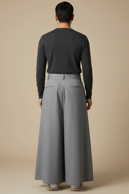Pantalon Japonais Gris Plissé Ample Traditionnel Homme - Gabardine - vue 2