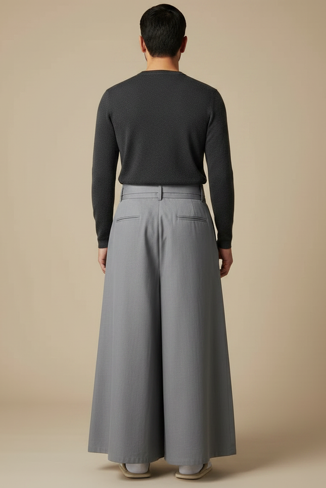 Pantalon Japonais Gris Plissé Ample Traditionnel Homme - Gabardine - vue 2