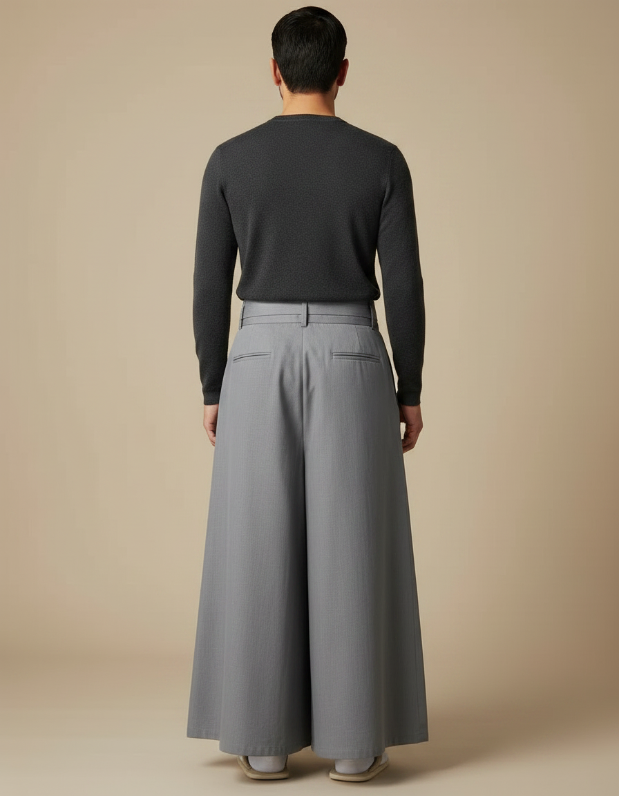 Pantalon Japonais Gris Plissé Ample Traditionnel Homme - Gabardine - vue 2