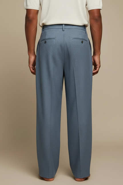 Pantalon Japonais Bleu Plissé Ample Décontracté Cordon - Laine - vue 2