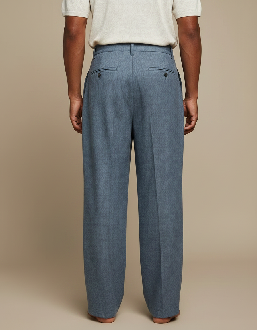 Pantalon Japonais Bleu Plissé Ample Décontracté Cordon - Laine - vue 2