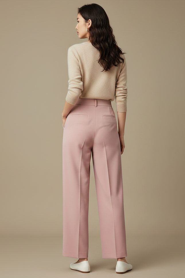 Pantalon Japonais Rose Fluide Ample Taille Haute Femme - Polyester - vue 2