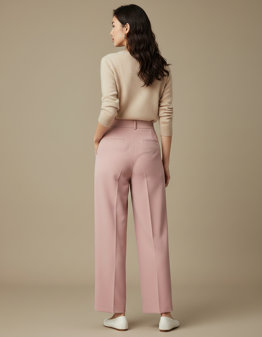 Pantalon Japonais Rose Fluide Ample Taille Haute Femme - Polyester - vue 2