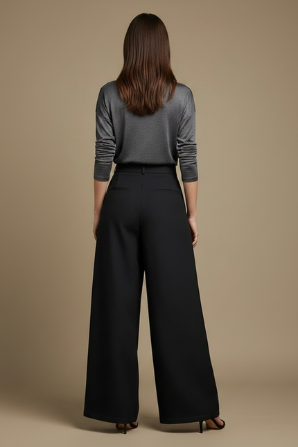 Pantalon Japonais Noir Fleuri Ample Élégant Femme - Polyester - vue 2
