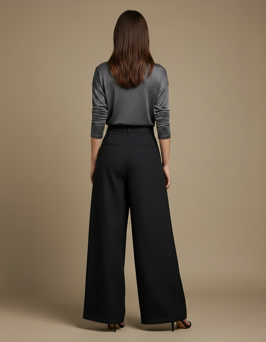 Pantalon Japonais Noir Fleuri Ample Élégant Femme - Polyester - vue 2