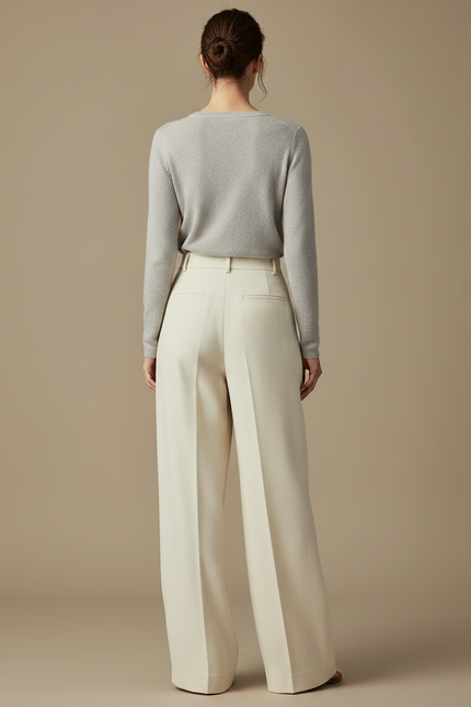 Pantalon Japonais Crème Laine Ample Plissé Élégant Femme - Beige - vue 2