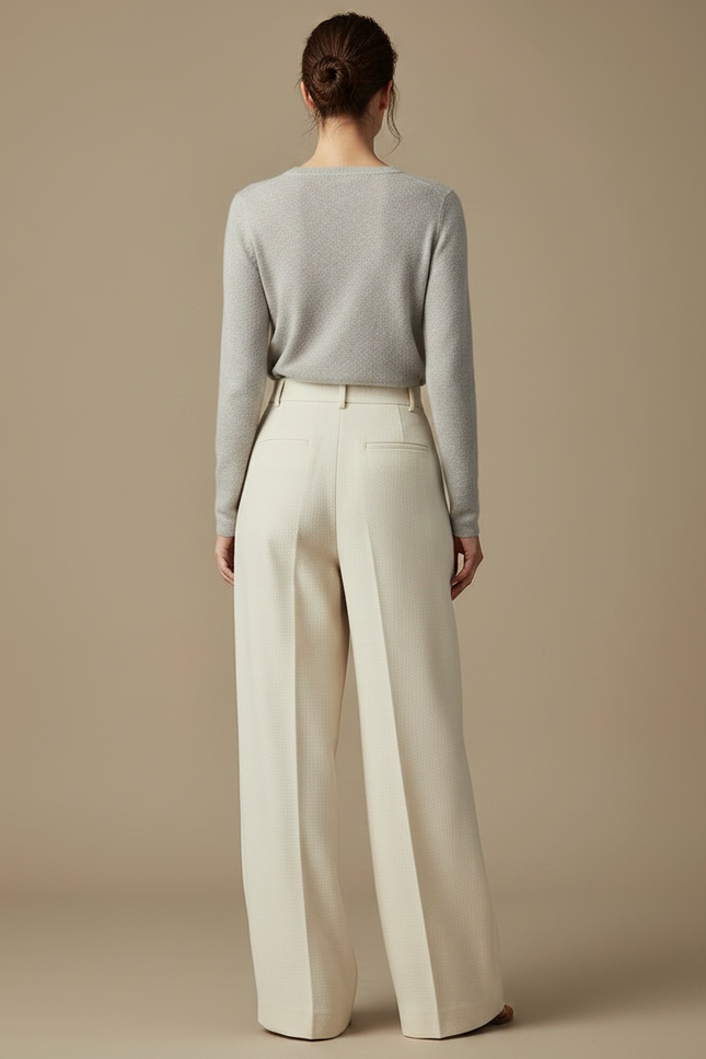 Pantalon Japonais Crème Laine Ample Plissé Élégant Femme - Beige - vue 2