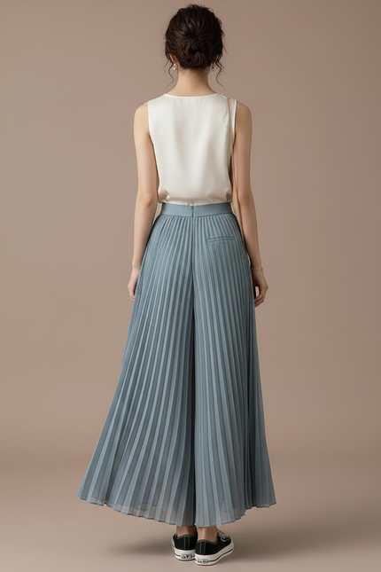 Pantalon Japonais Bleu Plissé Fluide Élégant Ample - Polyester - vue 2