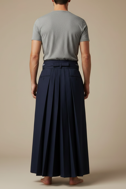 Pantalon Japonais Bleu Marine Plissé Ample Traditionnel Homme - Gabardine - vue 2