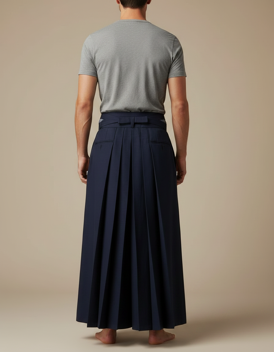 Pantalon Japonais Bleu Marine Plissé Ample Traditionnel Homme - Gabardine - vue 2