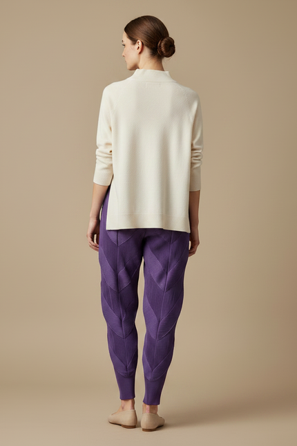 Pantalon Japonais Plissé Violet Texturé Élastique - Polyester - vue 2