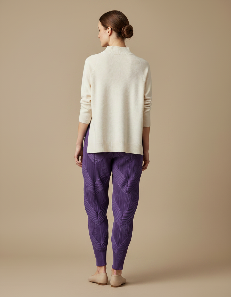 Pantalon Japonais Plissé Violet Texturé Élastique - Polyester - vue 2