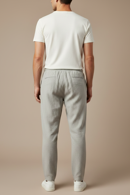 Pantalon Japonais Lin Gris Ample Cordon Décontracté Homme - vue 2