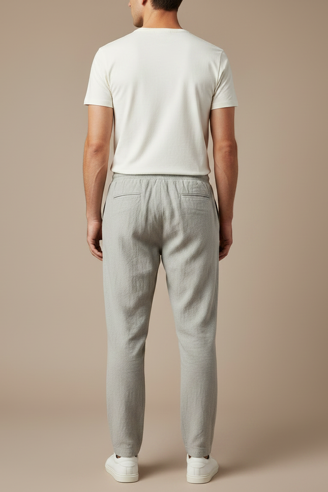 Pantalon Japonais Lin Gris Ample Cordon Décontracté Homme - vue 2