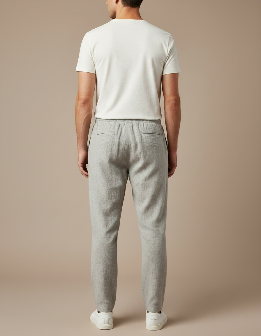Pantalon Japonais Lin Gris Ample Cordon Décontracté Homme - vue 2