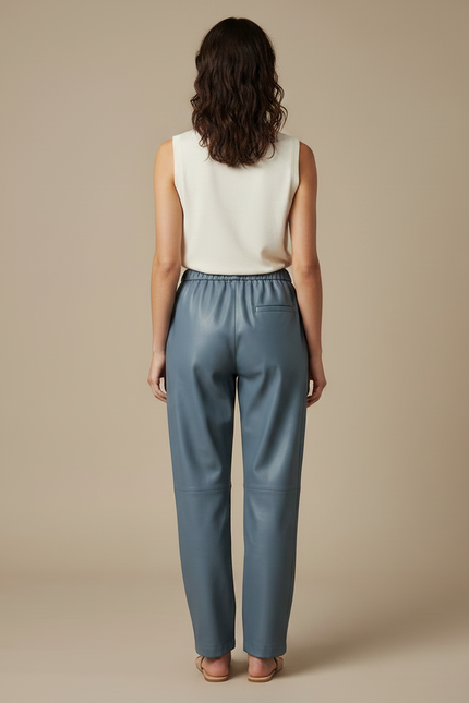 Pantalon Japonais Bleu Cuir Ample Taille Élastique - vue 2