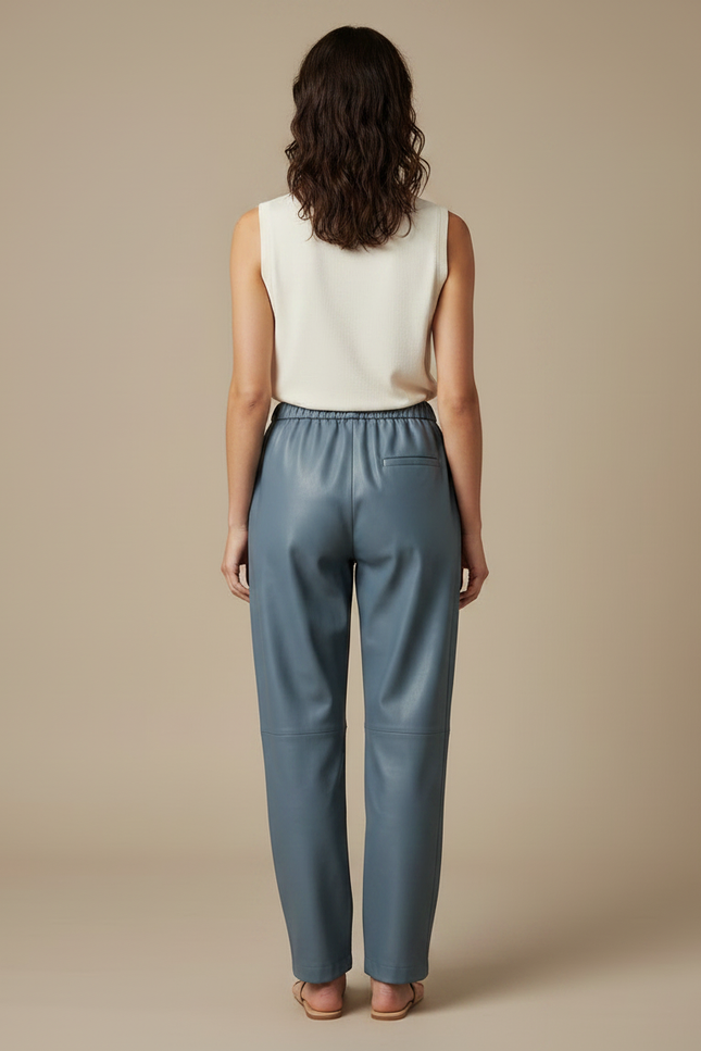 Pantalon Japonais Bleu Cuir Ample Taille Élastique - vue 2