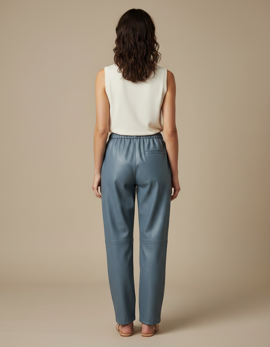 Pantalon Japonais Bleu Cuir Ample Taille Élastique - vue 2