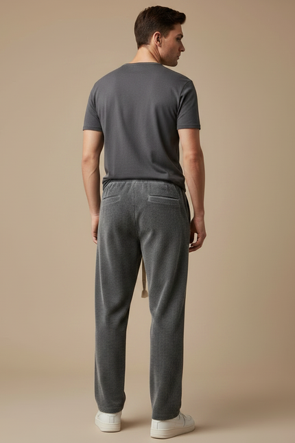 Pantalon Japonais Velours Côtelé Gris Ample Décontracté Cordon - Cordé - vue 2