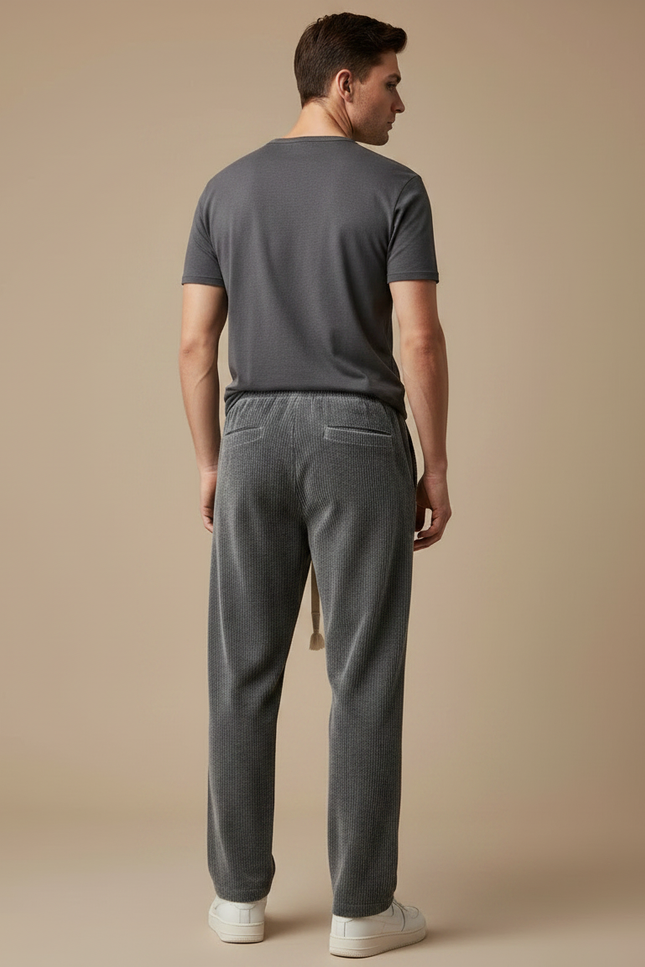 Pantalon Japonais Velours Côtelé Gris Ample Décontracté Cordon - Cordé - vue 2