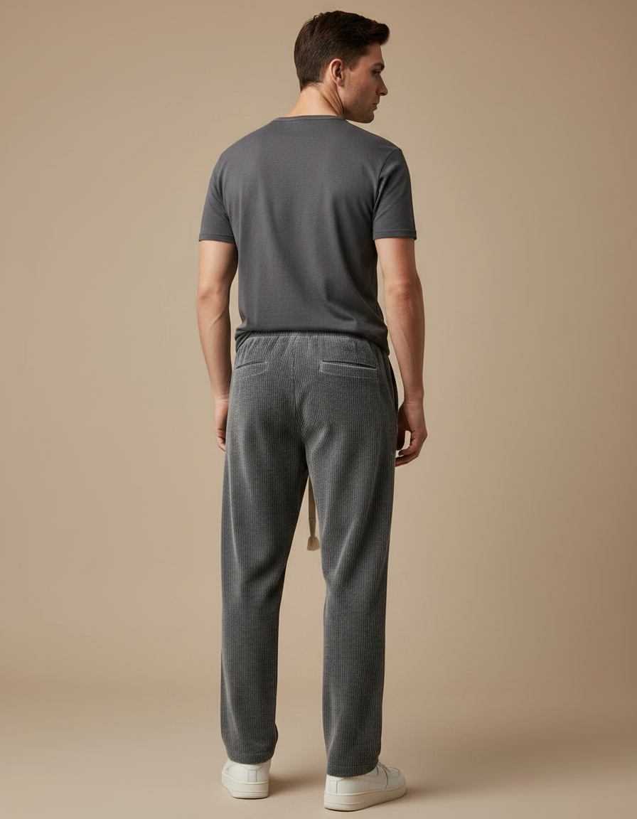 Pantalon Japonais Velours Côtelé Gris Ample Décontracté Cordon - Cordé - vue 2