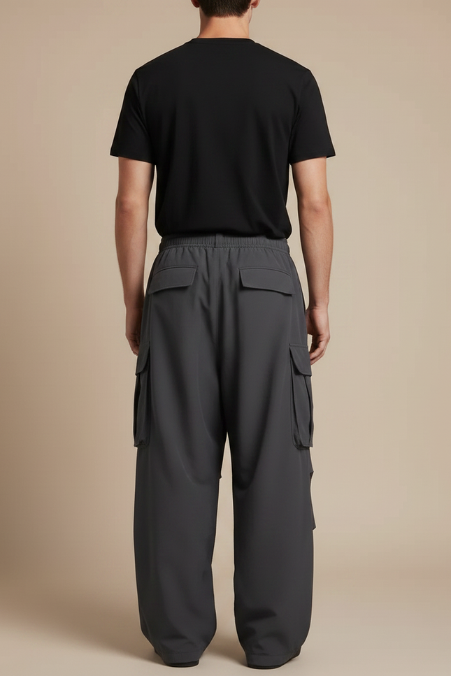 Pantalon Japonais Cargo Gris Ample Décontracté Homme - Polyester - vue 2
