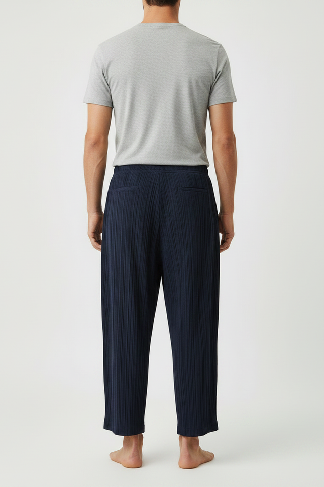 Pantalon Japonais Plissé Bleu Marine Décontracté Fluide - Polyester - vue 2