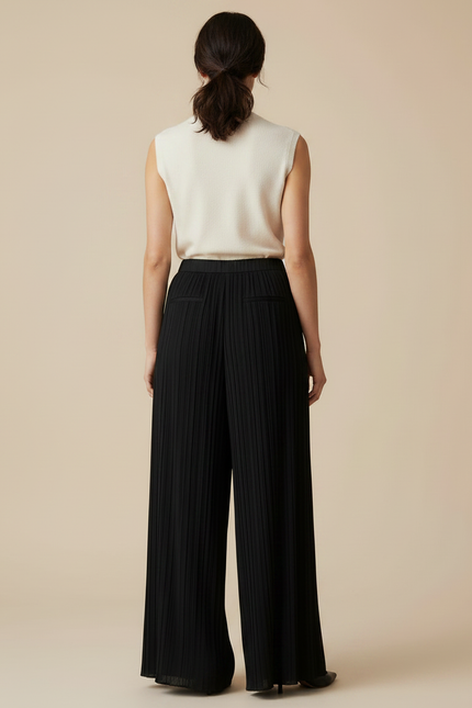Pantalon Japonais Noir Plissé Ample Élégant Femme - Polyester - vue 2