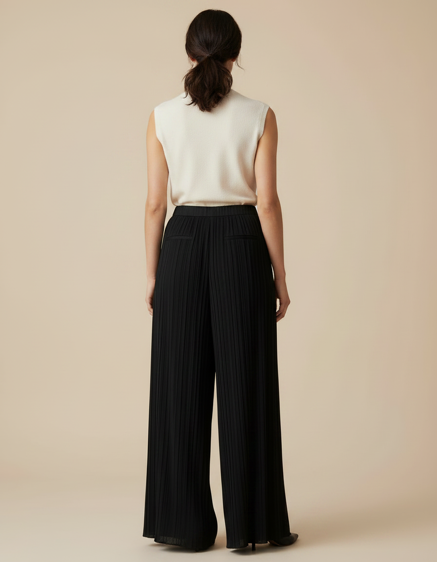 Pantalon Japonais Noir Plissé Ample Élégant Femme - Polyester - vue 2